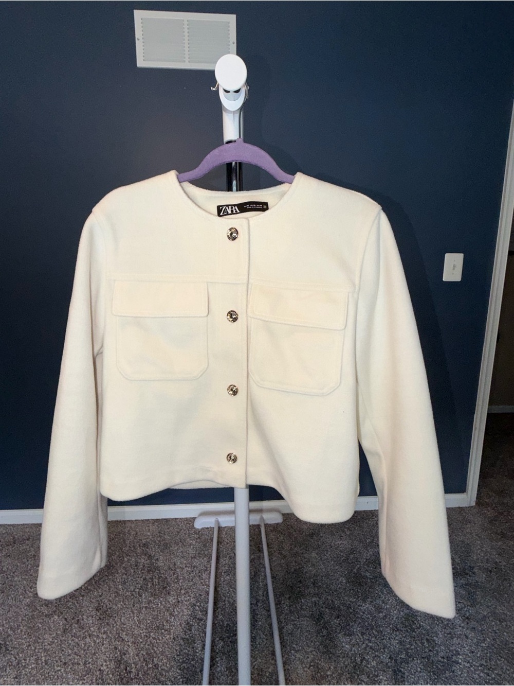 Zara Off-White Cropped Button Front Blazer